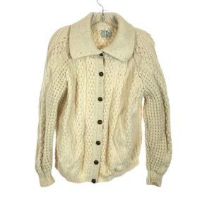 Womens Size Large Cladyknit Cream Vintage Pure Wool Mixed Knit Cardigan Sweater